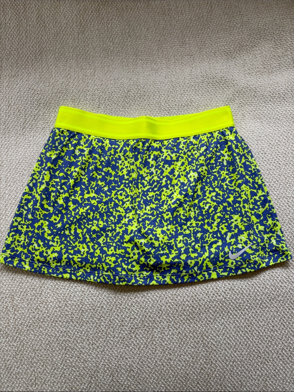 Nike Neon Yellow and Blue Camo-Print Active Skort